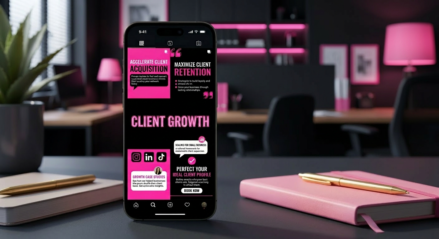 Smartphone screen showing coaching promotion with phrases like Unlock Your Potential and Build Your Empire